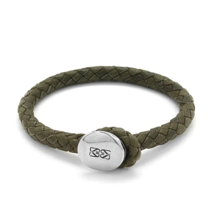 Pulsera para hombre, elaborada con piel natural de borrego trenzada y broche de botón en terminado acero - Joyería y bisutería fina