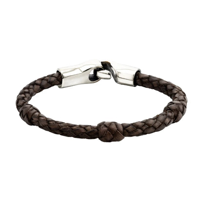 Pulsera con trenza en piel natural de borrego. Incluye nudos de piel y un broche de gancho en terminado acero inoxidable - Joyería y bisutería fina