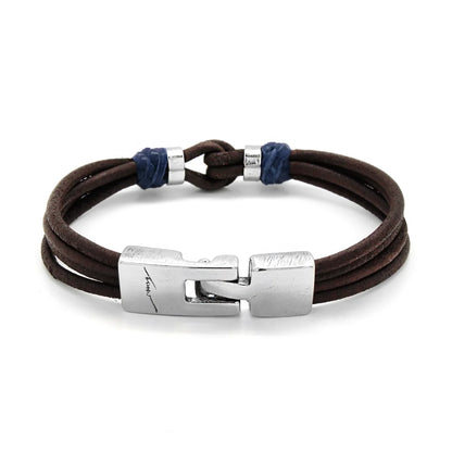 Pulsera para hombre, elaborada con piel natural de vaca, budos en piel natural de borrego, detalles y broche en terminado acero - Joyería y bisutería fina