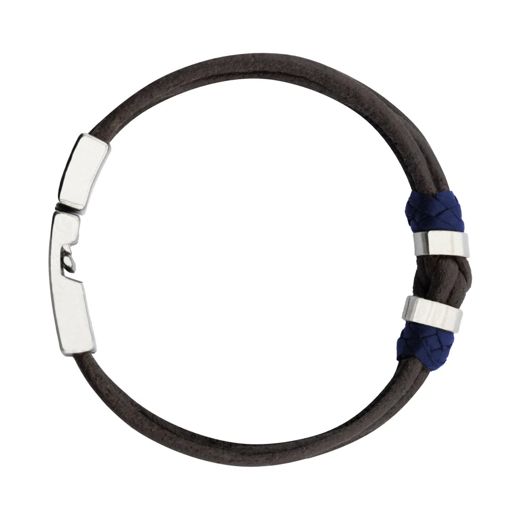 Pulsera para hombre, elaborada con piel natural de vaca, budos en piel natural de borrego, detalles y broche en terminado acero - Joyería y bisutería fina