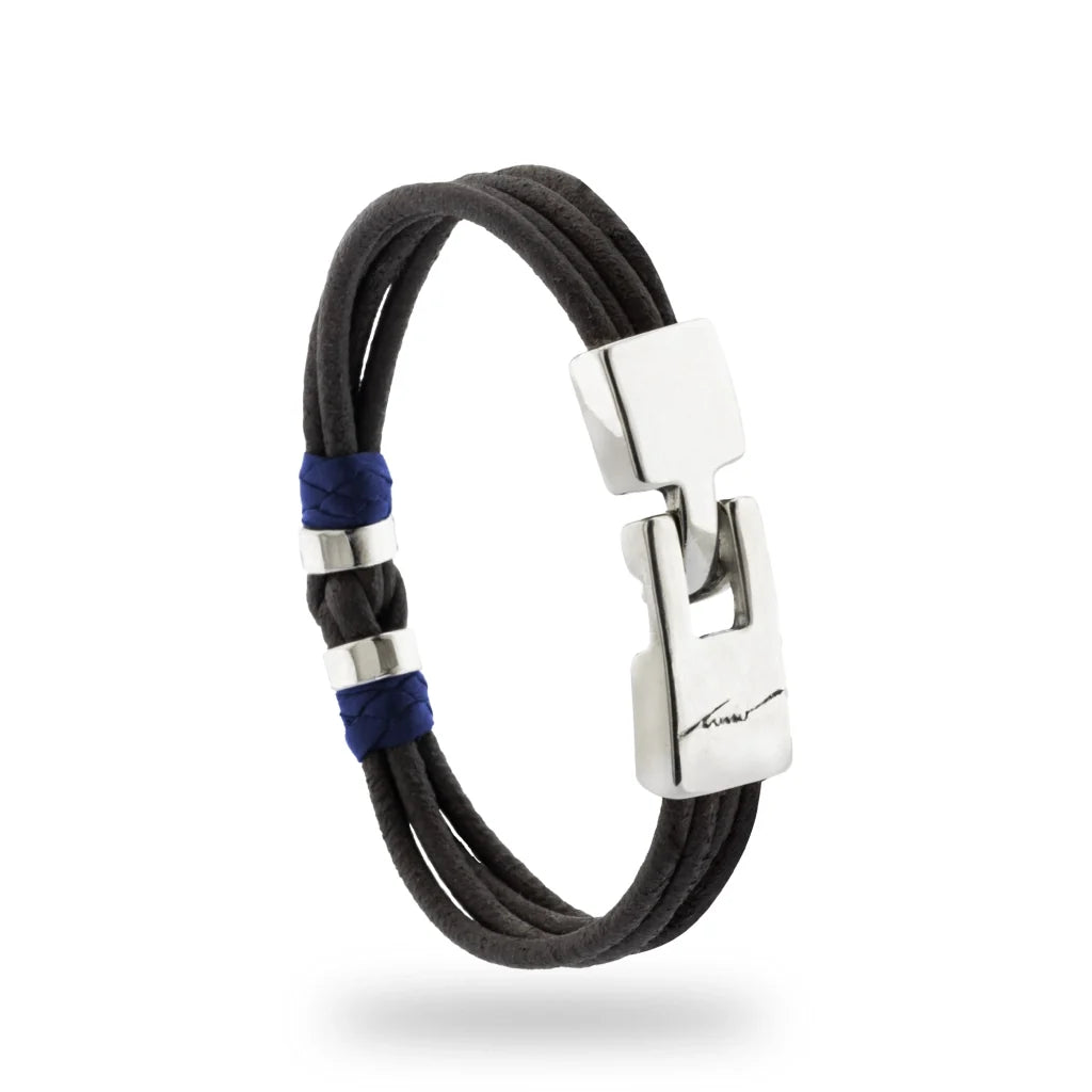Pulsera para hombre, elaborada con piel natural de vaca, budos en piel natural de borrego, detalles y broche en terminado acero - Joyería y bisutería fina