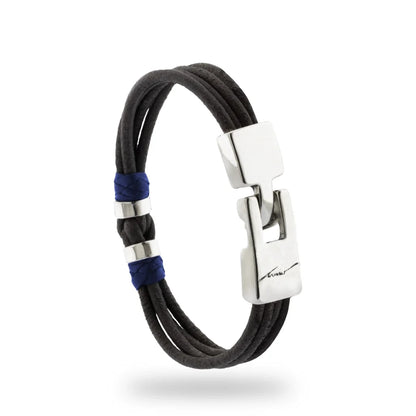 Pulsera para hombre, elaborada con piel natural de vaca, budos en piel natural de borrego, detalles y broche en terminado acero - Joyería y bisutería fina