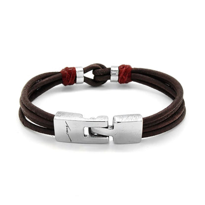 Pulsera para hombre, elaborada con piel natural de vaca, budos en piel natural de borrego, detalles y broche en terminado acero - Joyería y bisutería fina