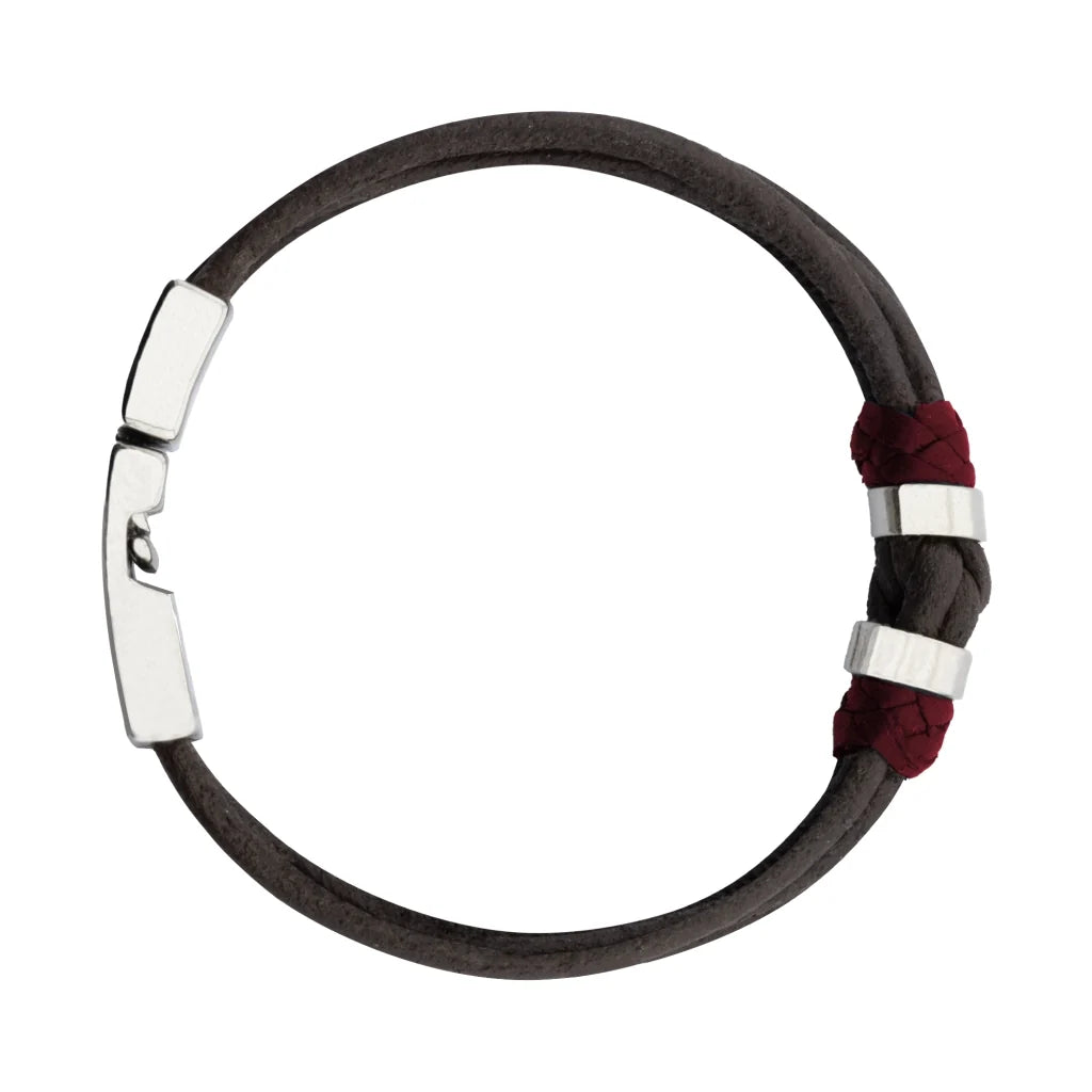 Pulsera para hombre, elaborada con piel natural de vaca, budos en piel natural de borrego, detalles y broche en terminado acero - Joyería y bisutería fina