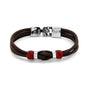 Pulsera para hombre, elaborada con piel natural de vaca, budos en piel natural de borrego, detalles y broche en terminado acero - Joyería y bisutería fina