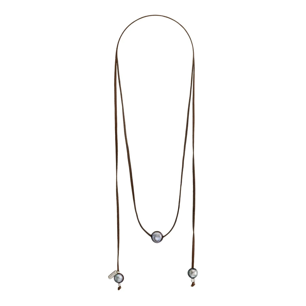 Collar ajustable de piel de canguro con 3 perlas tahitianas de 8-10mm - Joyería y bisutería fina