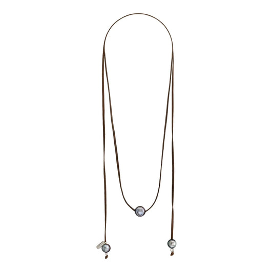 Collar ajustable de piel de canguro con 3 perlas tahitianas de 8-10mm - Joyería y bisutería fina
