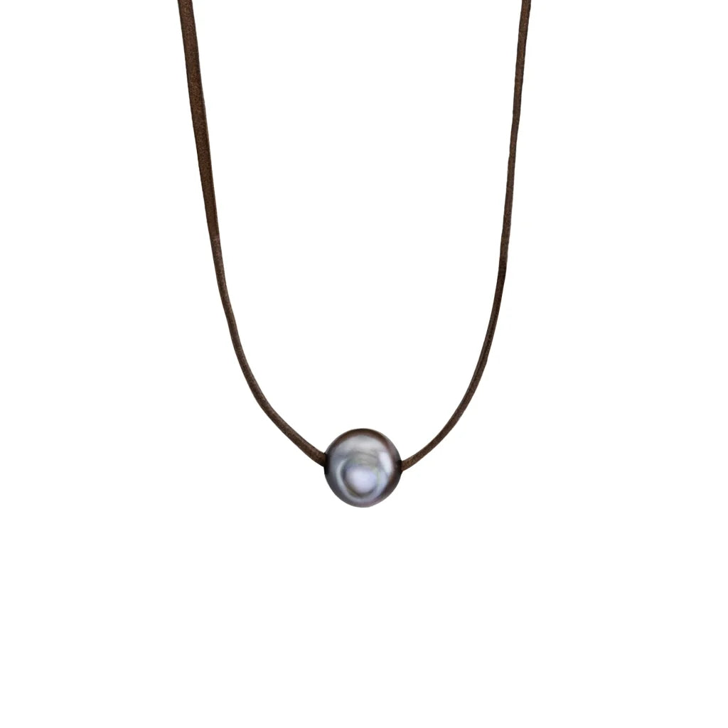 Collar ajustable de piel de canguro con 3 perlas tahitianas de 8-10mm - Joyería y bisutería fina