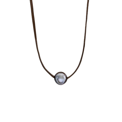 Collar ajustable de piel de canguro con 3 perlas tahitianas de 8-10mm - Joyería y bisutería fina