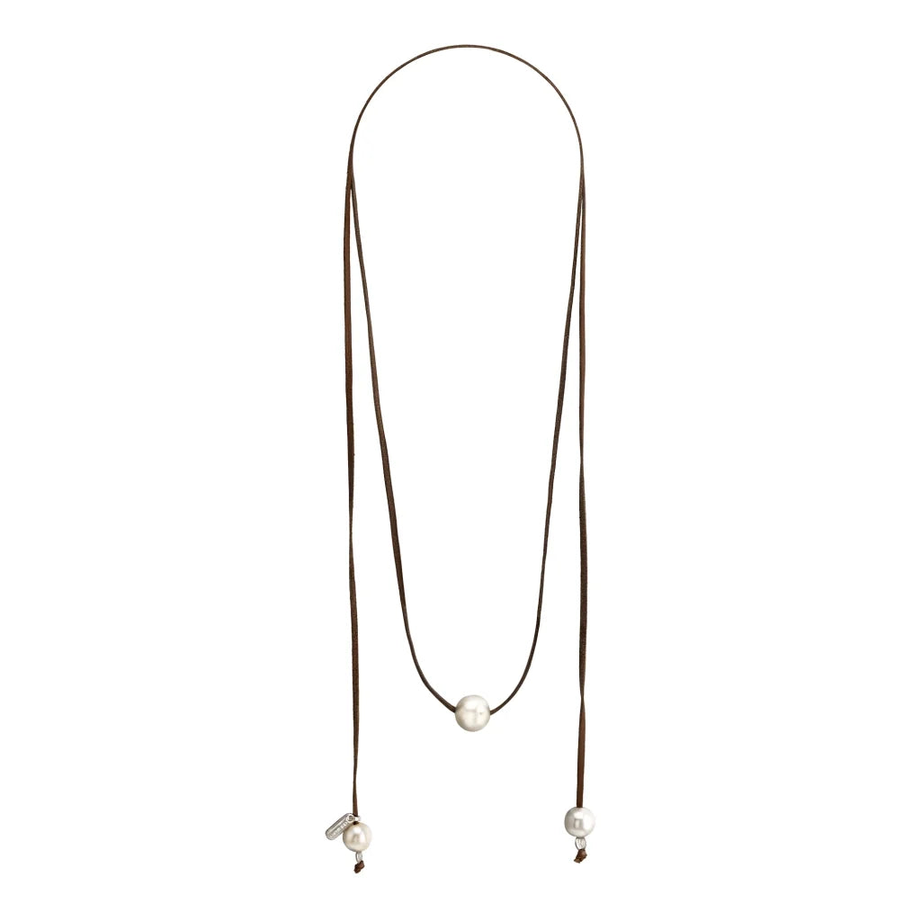 Collar ajustable de piel de canguro con 3 perlas japonesas de 8-10mm - Joyería y bisutería fina