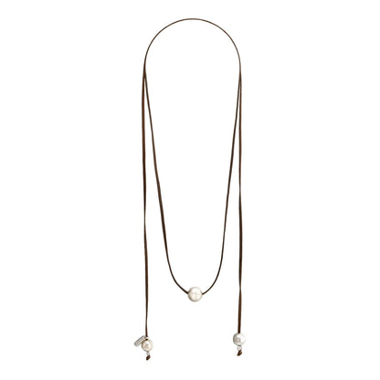 Collar ajustable de piel de canguro con 3 perlas japonesas de 8-10mm - Joyería y bisutería fina