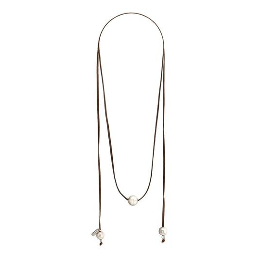 Collar ajustable de piel de canguro con 3 perlas japonesas de 8-10mm - Joyería y bisutería fina