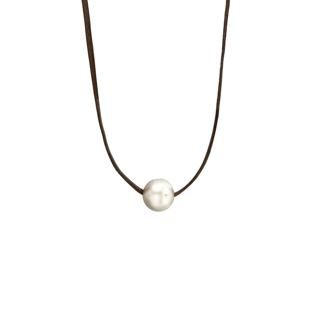 Collar ajustable de piel de canguro con 3 perlas japonesas de 8-10mm - Joyería y bisutería fina