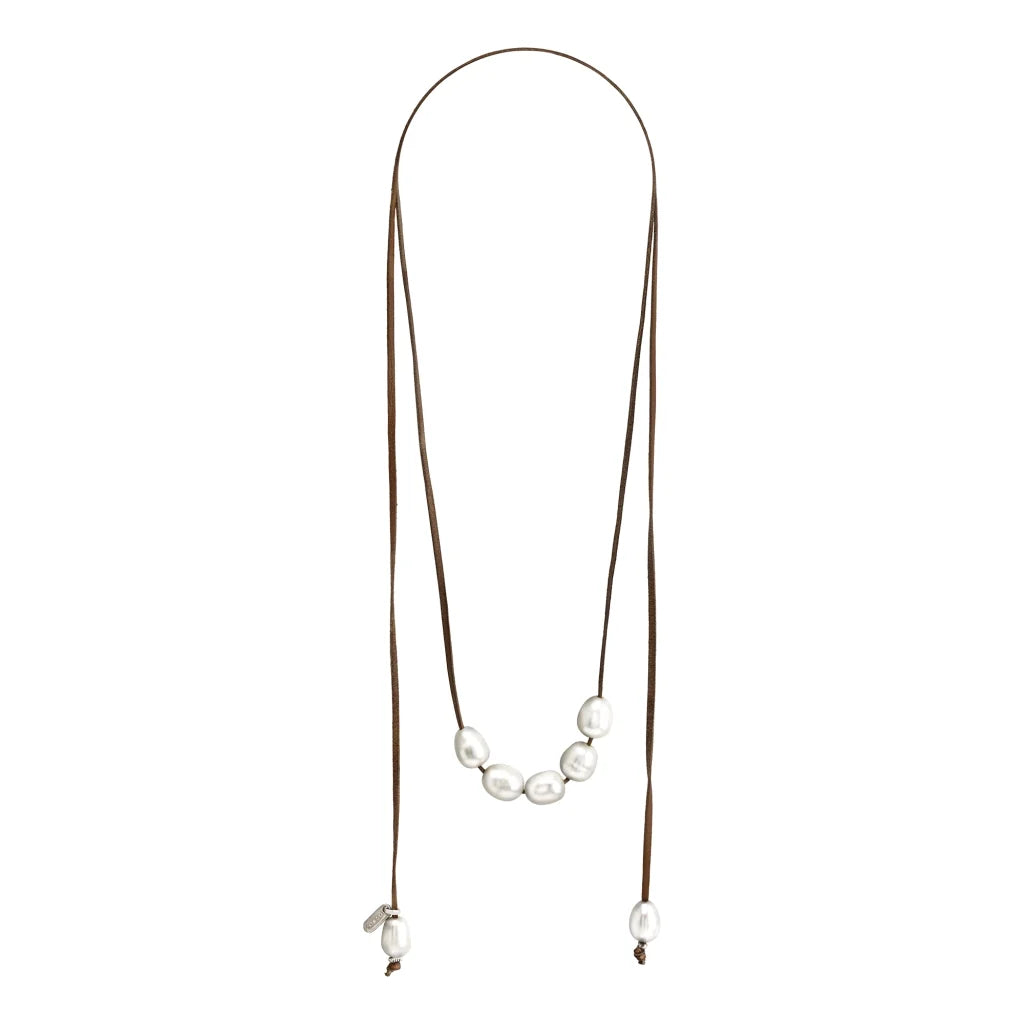Collar ajustable de piel de canguro con 7 perlas japonesas 8-10mm - Joyería y bisutería fina