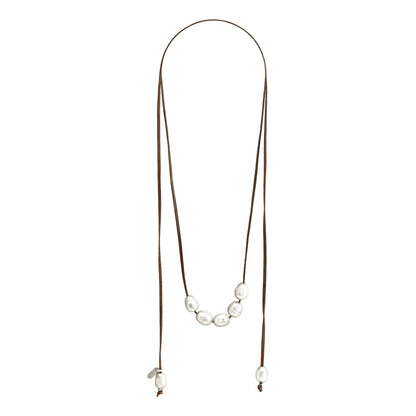 Collar ajustable de piel de canguro con 7 perlas japonesas 8-10mm - Joyería y bisutería fina