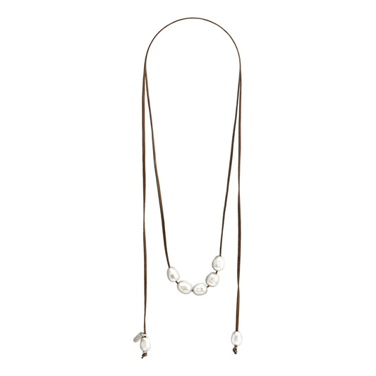 Collar ajustable de piel de canguro con 7 perlas japonesas 8-10mm - Joyería y bisutería fina