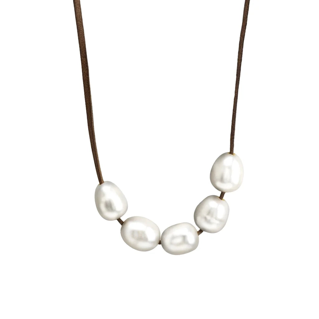 Collar ajustable de piel de canguro con 7 perlas japonesas 8-10mm - Joyería y bisutería fina