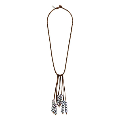 Collar ed piel natural de borrego en trenza redonda de 4 hilos, con 27 perlas tahitianas 8-10mm - Joyería y bisutería fina