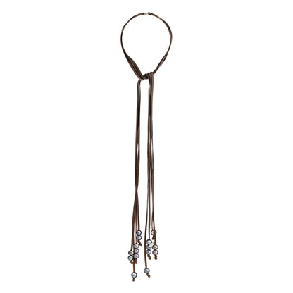 Collar ajustable de piel de borrego con 15 perlas tahitianas 8-10mm - Joyería y bisutería fina