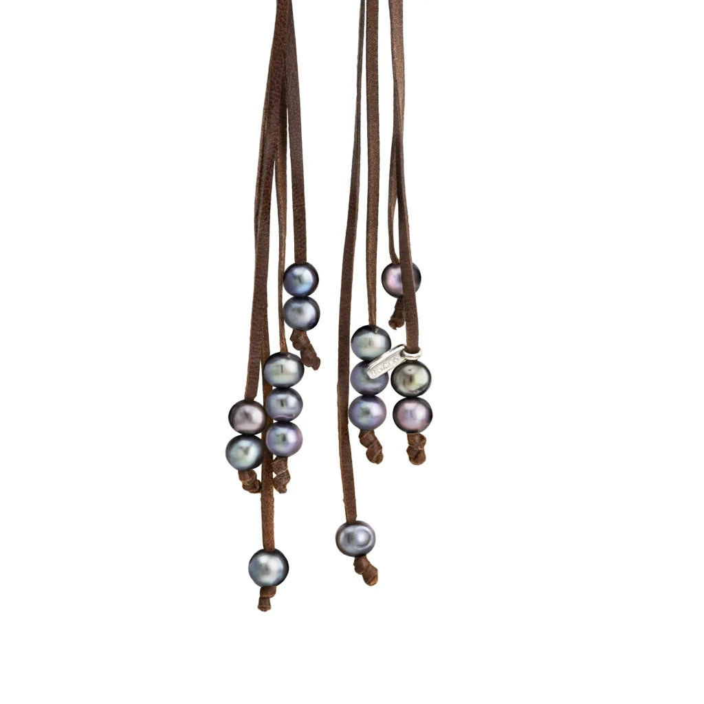 Collar ajustable de piel de borrego con 15 perlas tahitianas 8-10mm - Joyería y bisutería fina