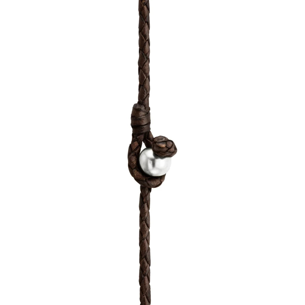 Collar de piel natural de borrego en trenza redonda de 4 hilos, con 29 perlas japonesas 8-10mm - Joyería y bisutería fina