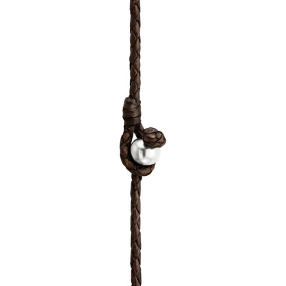 Collar de piel natural de borrego en trenza redonda de 4 hilos, con 29 perlas japonesas 8-10mm - Joyería y bisutería fina