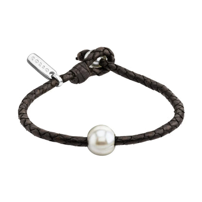 Pulsera de piel natural de borrego en trenza redonda de 4 hilos con perla japonesa 8-10mm - Joyería y bisutería fina