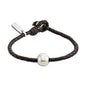 Pulsera de piel natural de borrego en trenza redonda de 4 hilos con perla japonesa 8-10mm - Joyería y bisutería fina