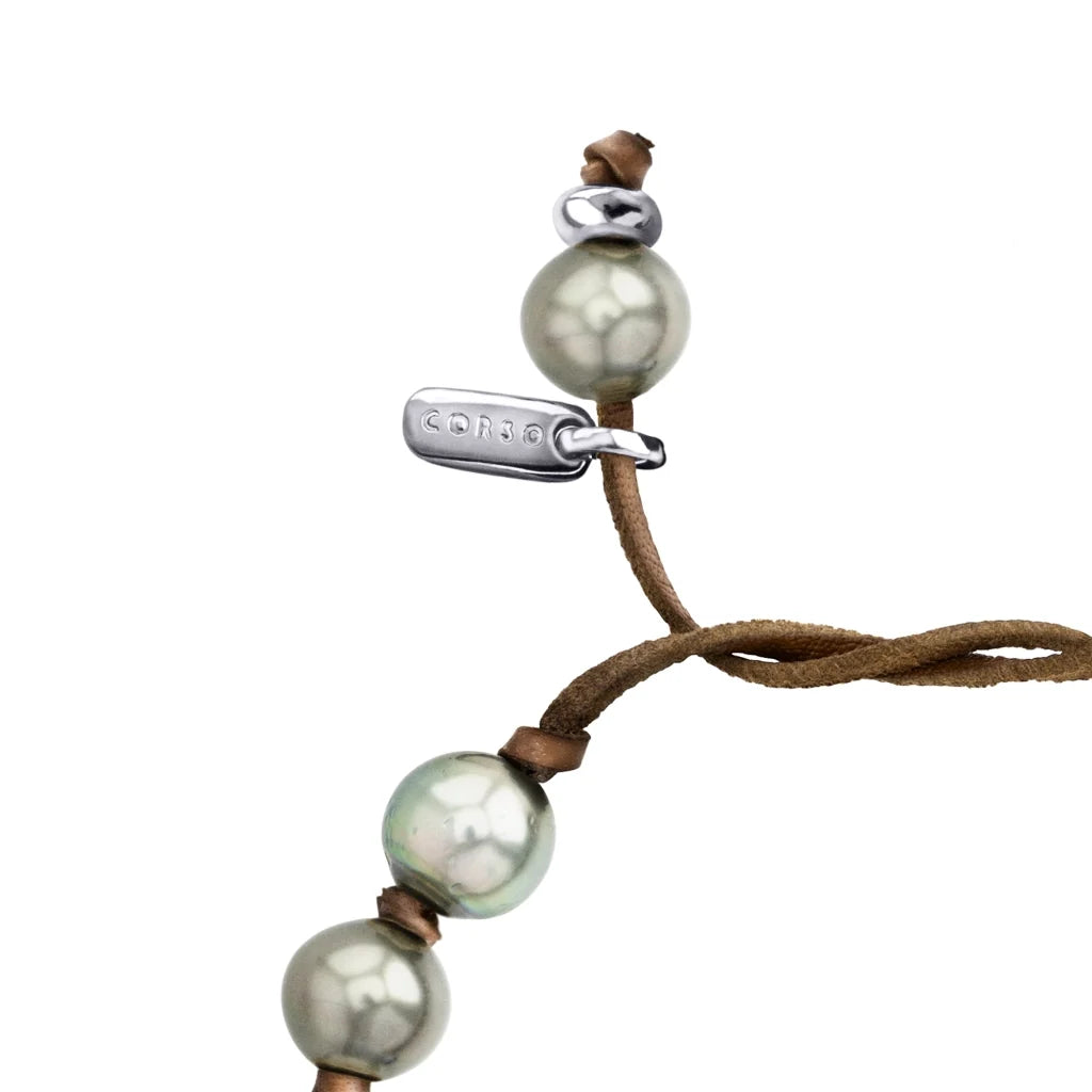 Pulsera de piel de borrego, con 15 perlas tahitianas 8-10mm - Joyería y bisutería fina