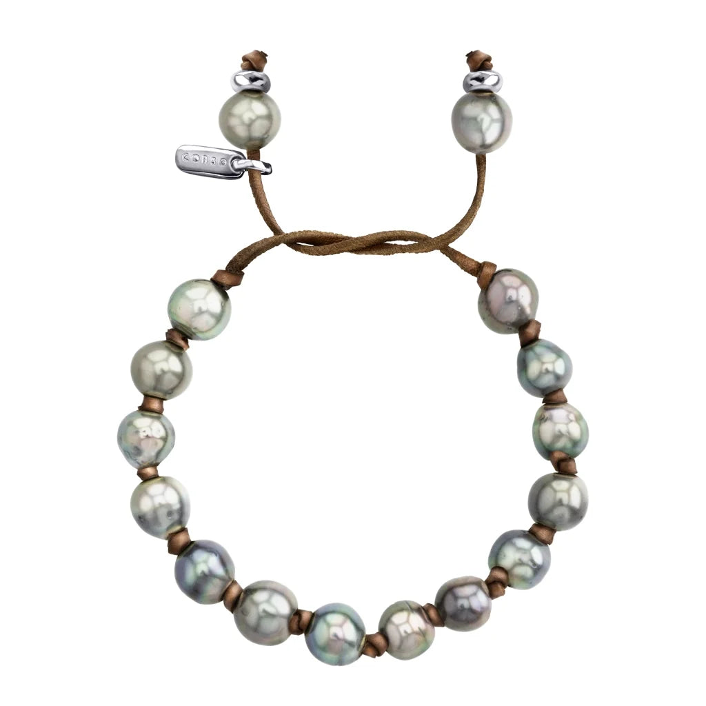 Pulsera de piel de borrego, con 15 perlas tahitianas 8-10mm - Joyería y bisutería fina