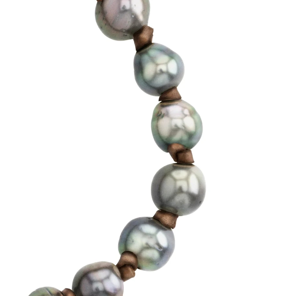 Pulsera de piel de borrego, con 15 perlas tahitianas 8-10mm - Joyería y bisutería fina