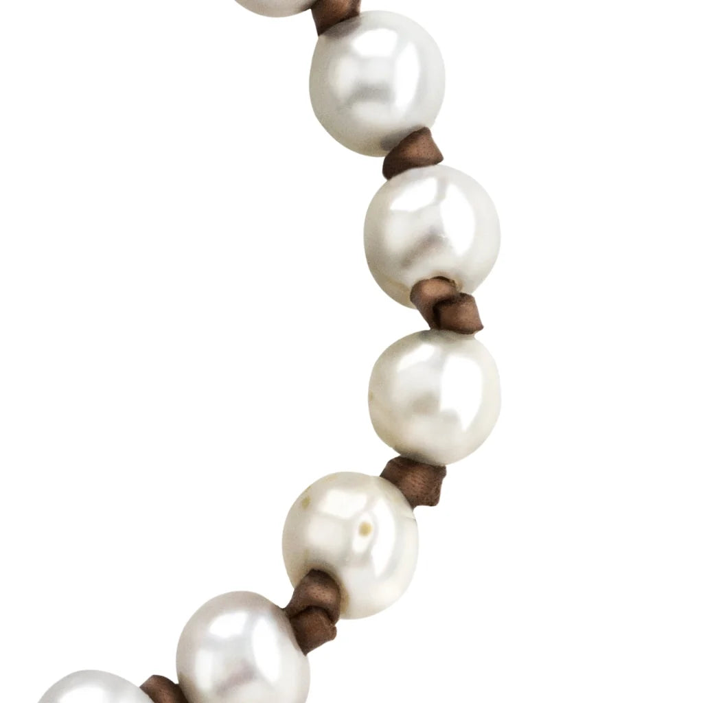 Pulsera ajustable de piel natural de borrego con 15 perlas japonesas 8-10mm - Joyería y bisutería fina