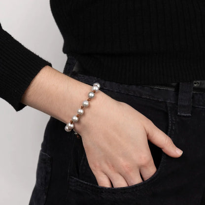 Pulsera ajustable de piel natural de borrego con 15 perlas japonesas 8-10mm - Joyería y bisutería fina