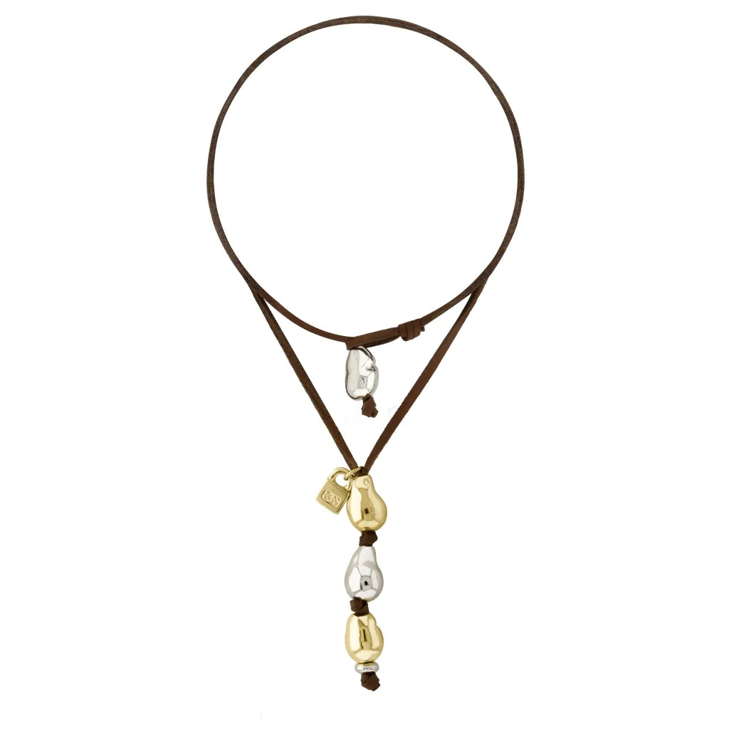 Collar de 31cm de piel de canguro, con 2 perlas en baño de oro de 22K y 2 en baño de rodio - Joyería y bisutería fina