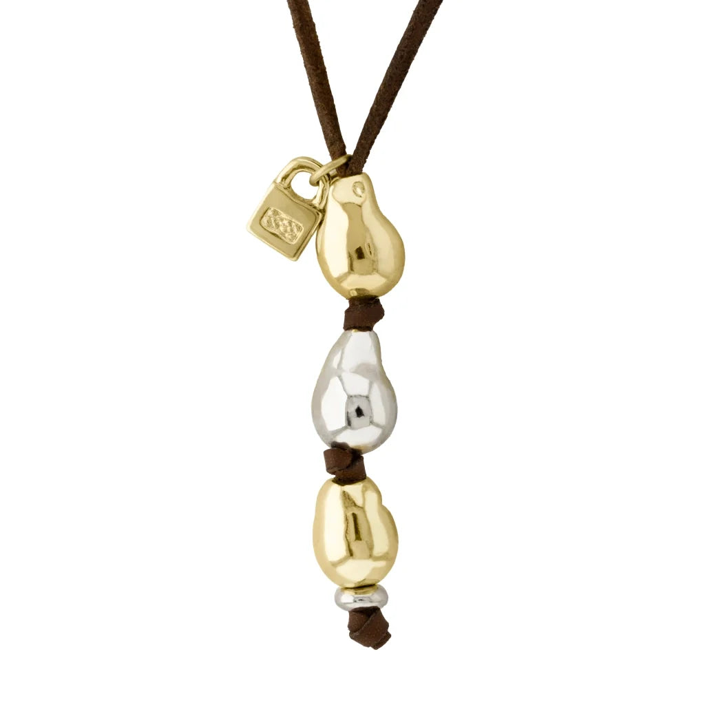 Collar de 31cm de piel de canguro, con 2 perlas en baño de oro de 22K y 2 en baño de rodio - Joyería y bisutería fina
