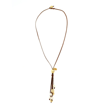 Collar de 45cm de piel de canguro, con 4 perlas blancas japonesas 12-14mm y 5 perlas en baño de oro de 22K - Joyería y bisutería fina