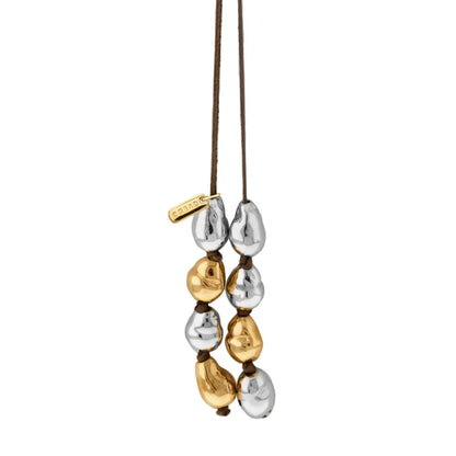Collar de piel de canguro, con 5 perlas de rodio y 4 en baño de oro 22K - Joyería y bisutería fina