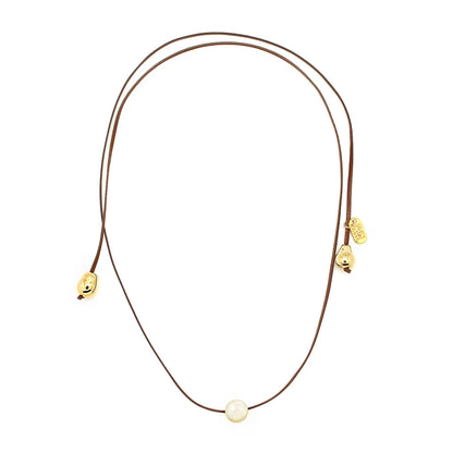 Pulsera de piel de canguro, con perla japonesa 12-14mm, 2 perlas en baño de oro de 22K - Joyería y bisutería fina