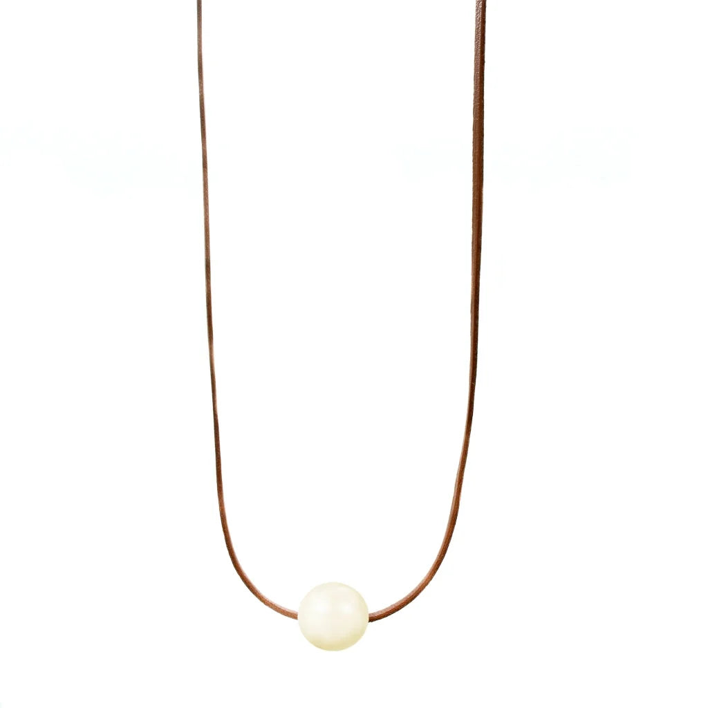 Pulsera de piel de canguro, con perla japonesa 12-14mm, 2 perlas en baño de oro de 22K - Joyería y bisutería fina