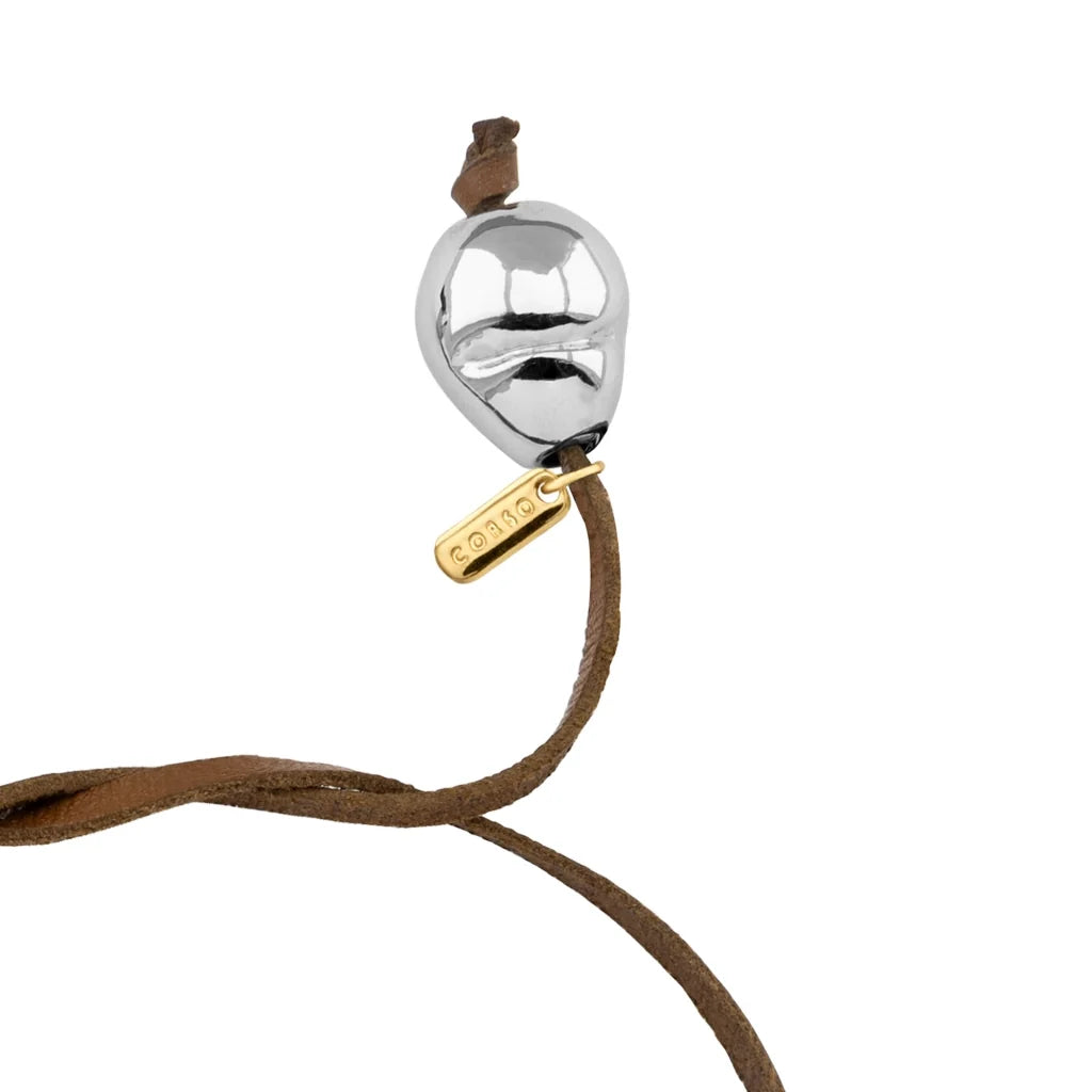 Pulsera de piel de canguro, con 3 perlas en baño de rodio y 3 perlas en baño de oro de 22K - Joyería y bisutería fina