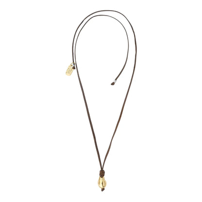 Collar de 35cm de piel de canguro, con una perla en baño de oro 22K - Joyería y bisutería fina