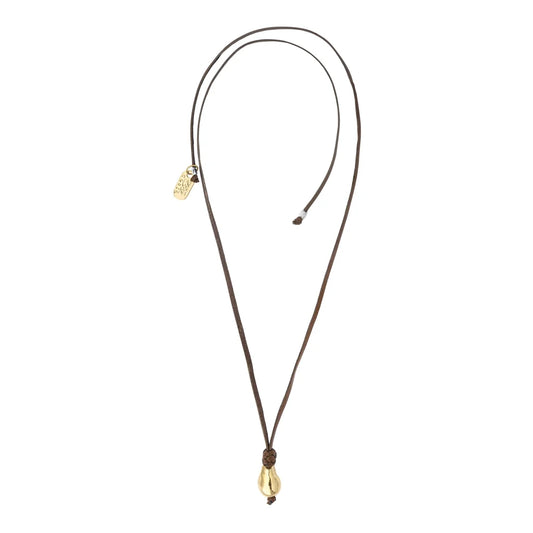 Collar de 35cm de piel de canguro, con una perla en baño de oro 22K - Joyería y bisutería fina