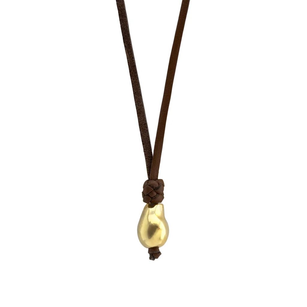Collar de 35cm de piel de canguro, con una perla en baño de oro 22K - Joyería y bisutería fina