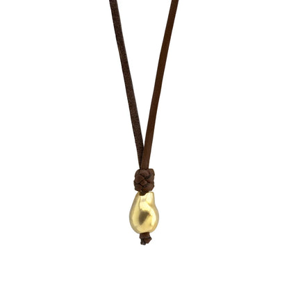Collar de 35cm de piel de canguro, con una perla en baño de oro 22K - Joyería y bisutería fina