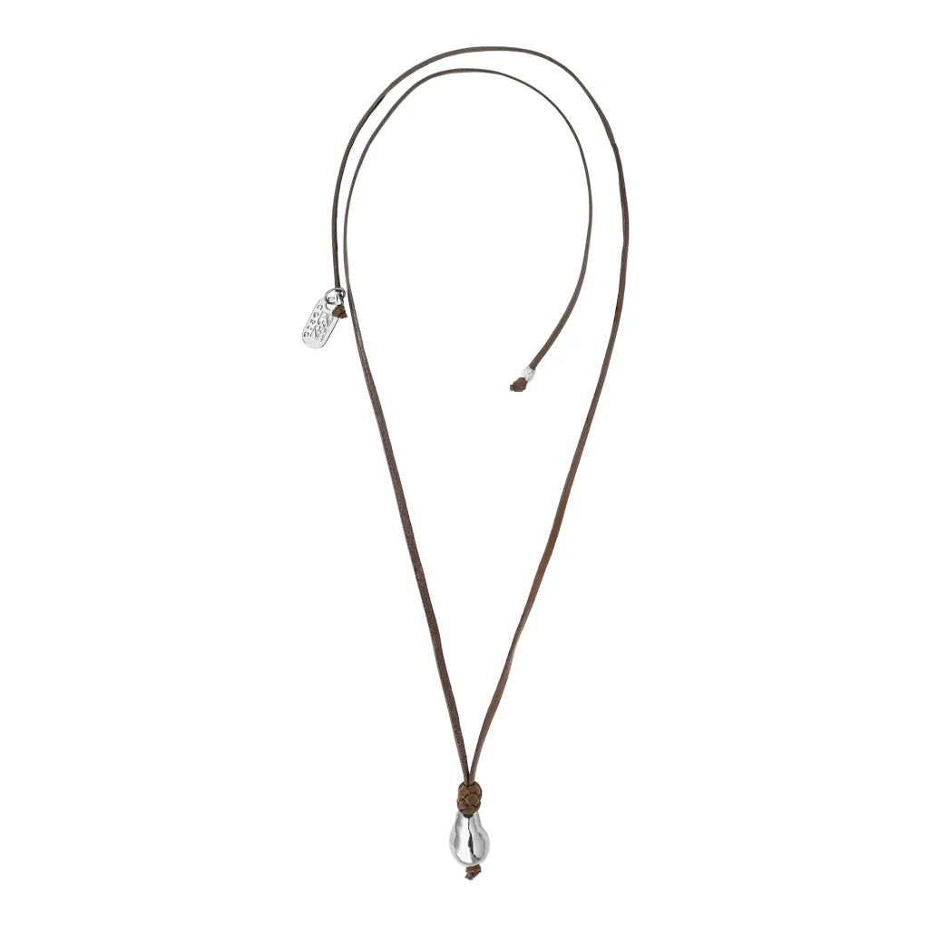Collar de 35cm de piel de canguro, con una perla en baño de rodio - Joyería y bisutería fina