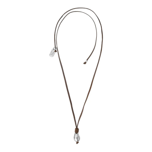 Collar de 35cm de piel de canguro, con una perla en baño de rodio - Joyería y bisutería fina