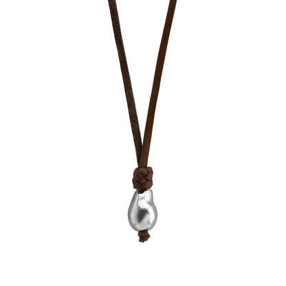 Collar de 35cm de piel de canguro, con una perla en baño de rodio - Joyería y bisutería fina