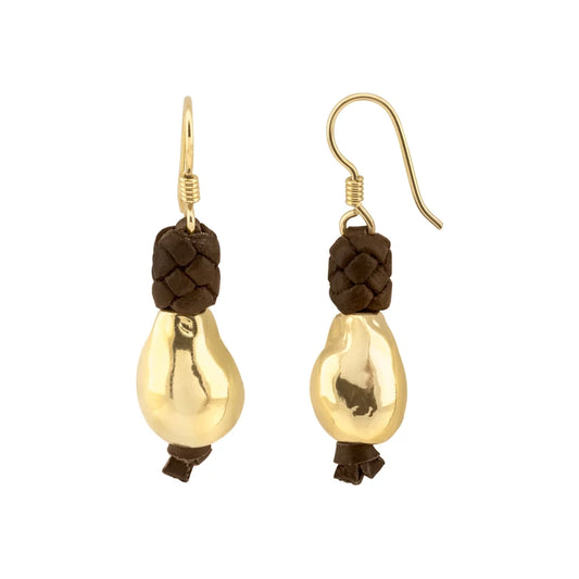 Aretes con gancho en plata .925 y perlas en baño de oro de 22K, con piel de canguro - Joyería y bisutería fina