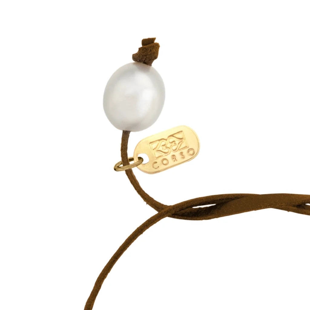 Pulsera de piel de canguro con 2 perlas japonesas 8-10mm, con 3 perlas en baño de oro de 22K - Joyería y bisutería fina