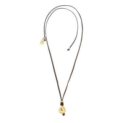 Collar de 43cm de piel de canguro con una perla grande en baño de oro de 22K - Joyería y bisutería fina